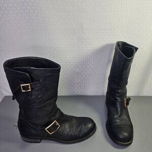 Jimmy Choo Black Leather Buckle Boots Sz 40 Made In Italy